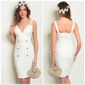 🕊 White Button & Buckle strap Bodycon Fit Dress